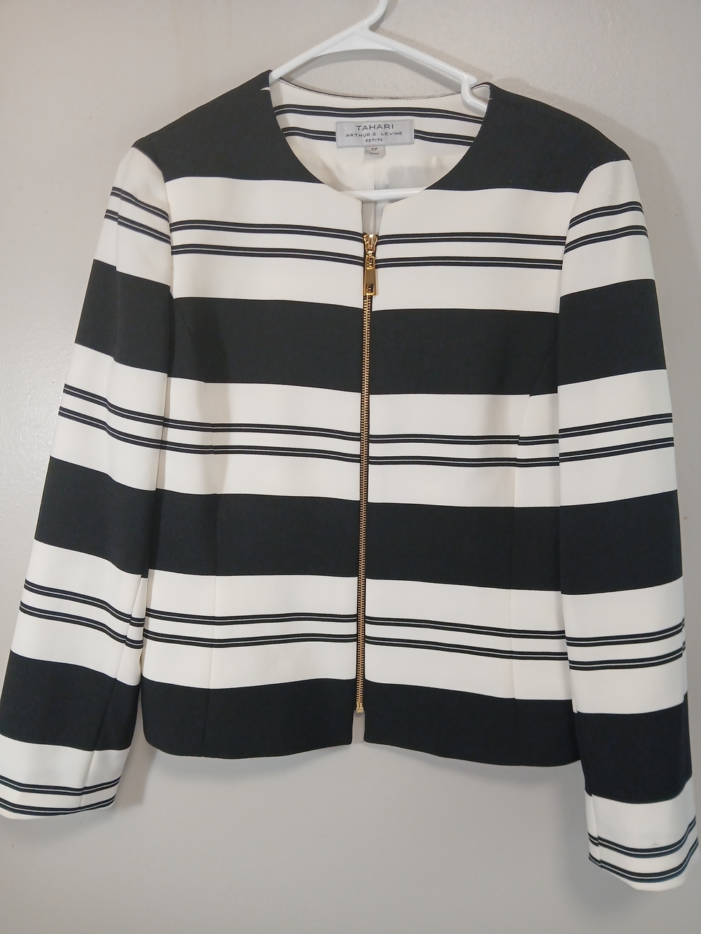 Tahari Black & White Striped Zip-Front Jacket